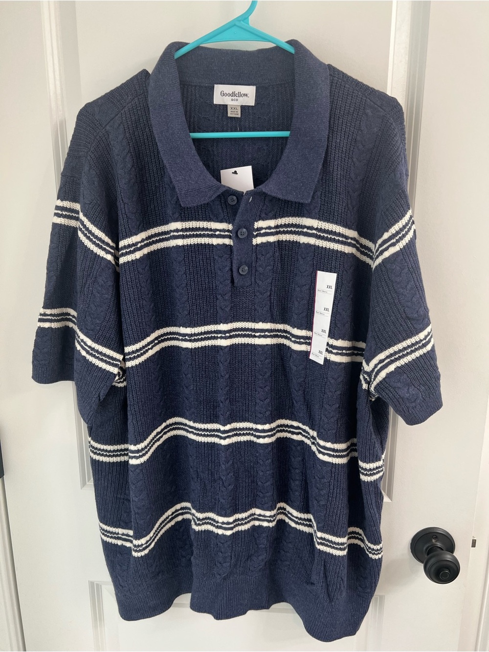 Goodfellow & Co - Men's Short Sleeve Cable Knit Polo XXL
